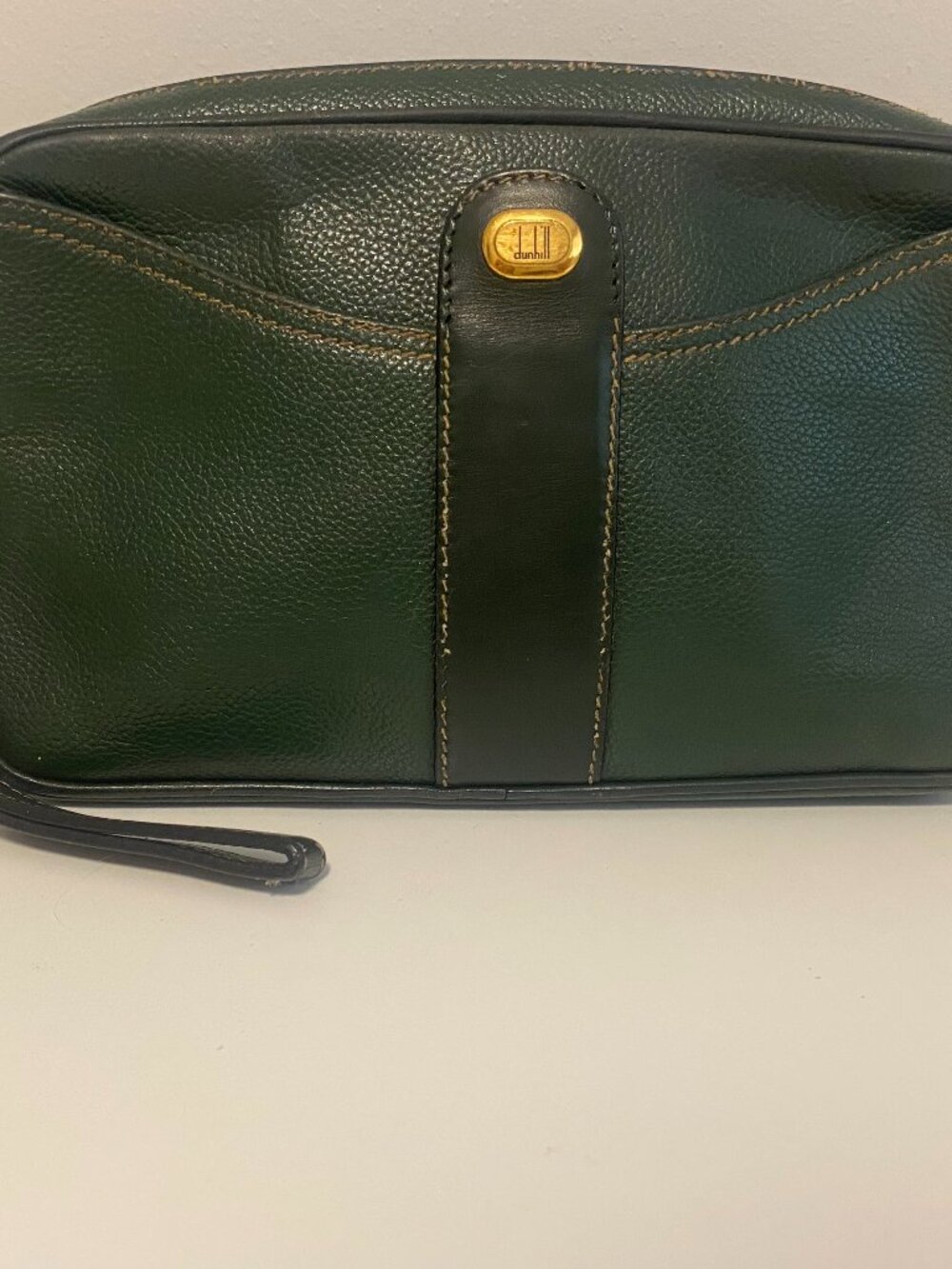 Dunhill Green Leather Clutch Bag Vintage Zip Top Organizer Travel Pouch/Wrislet - Picture 15 of 16